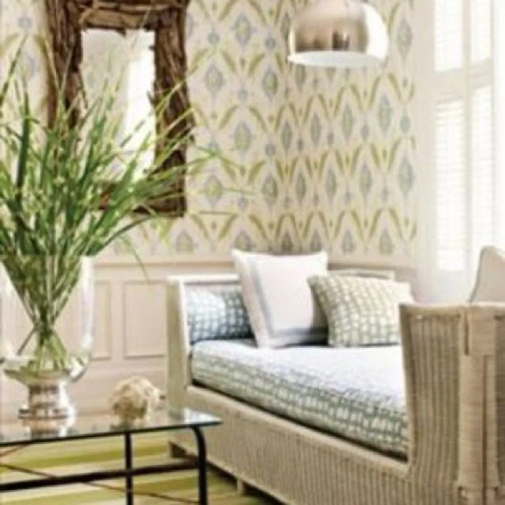 THIBAUT Island Ikat Green White Blue Wallpaper Double Roll NEW IN PACKAGING